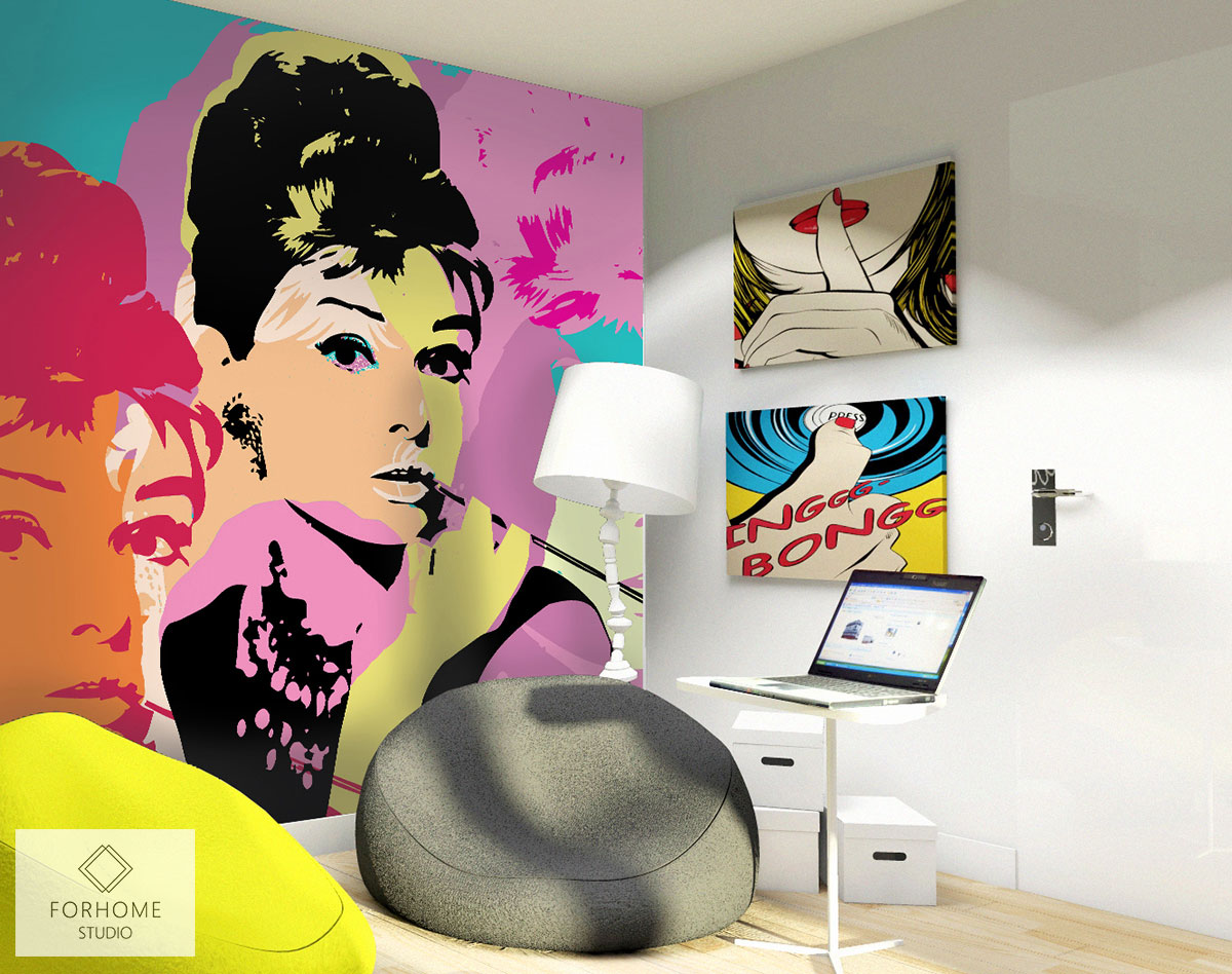 Kolorowa dekoracyjna tapeta Audrey Hepburn